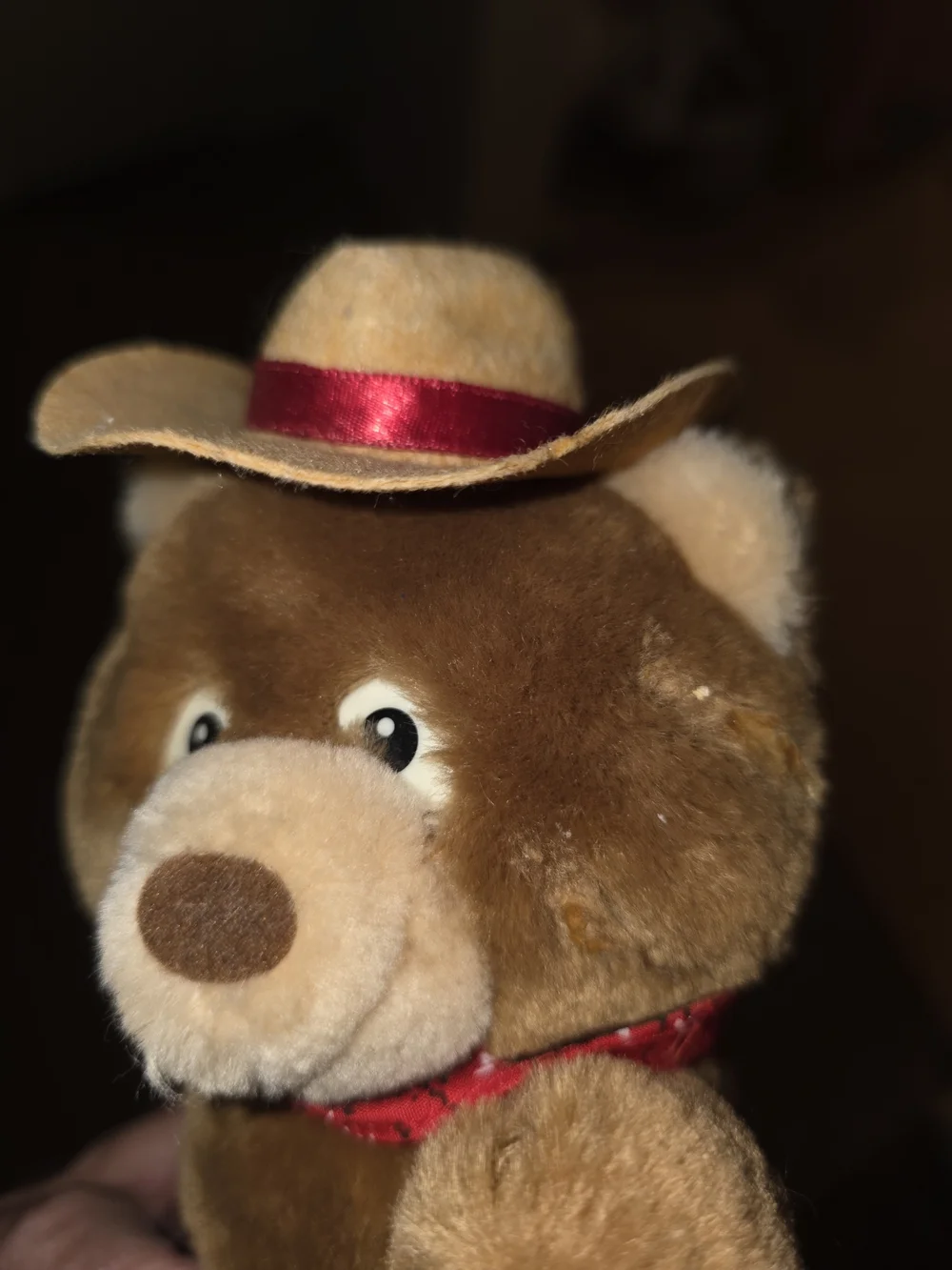 Whatabear Brown Plush Bear Toy with Cowboy Hat and Blue Jeans